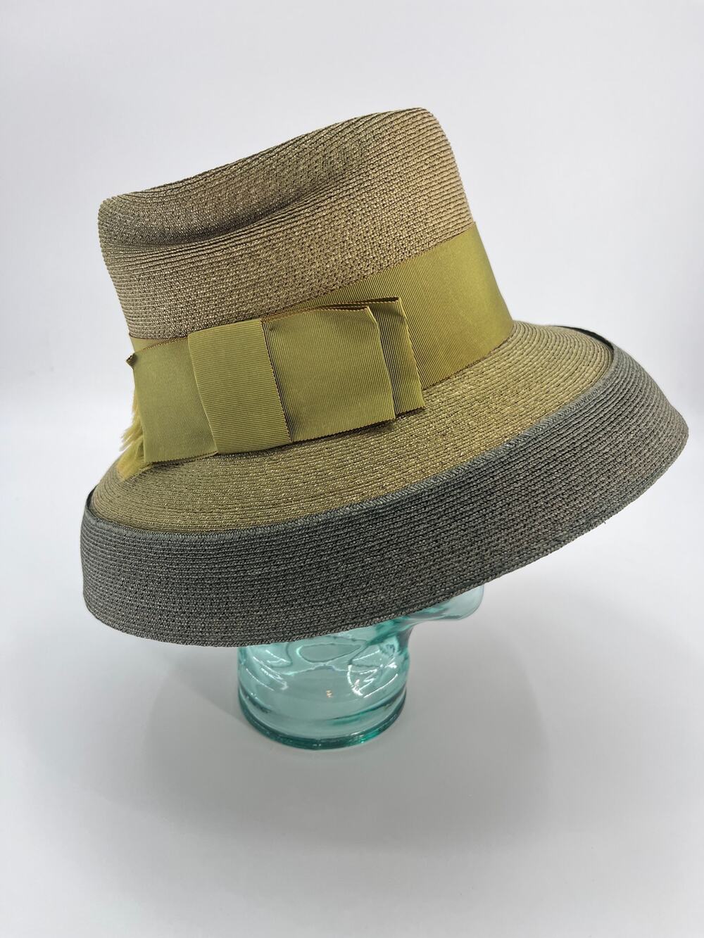 Elsa Schiaparelli Vintage Derby Hat Green Straw 1950's